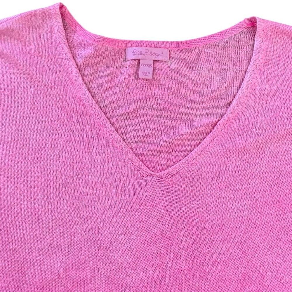 Lilly Pulitzer Women's Knit Short Cap Sleeve V-Neck Boxy Top Pink Size 2XS/XS - Picture 3 of 6